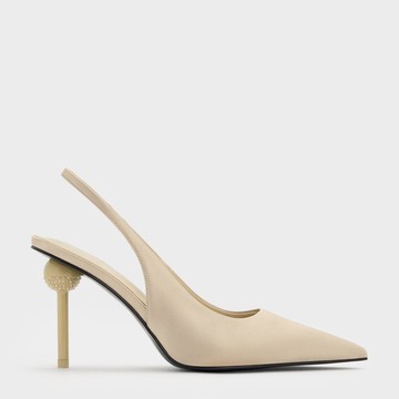 緞面尖頭裸跟鞋