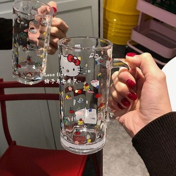 ✨元氣新品✨Hello Kitty啤酒玻璃杯高顏值家用聚會氛圍感啤酒杯早餐牛奶杯子BLQX