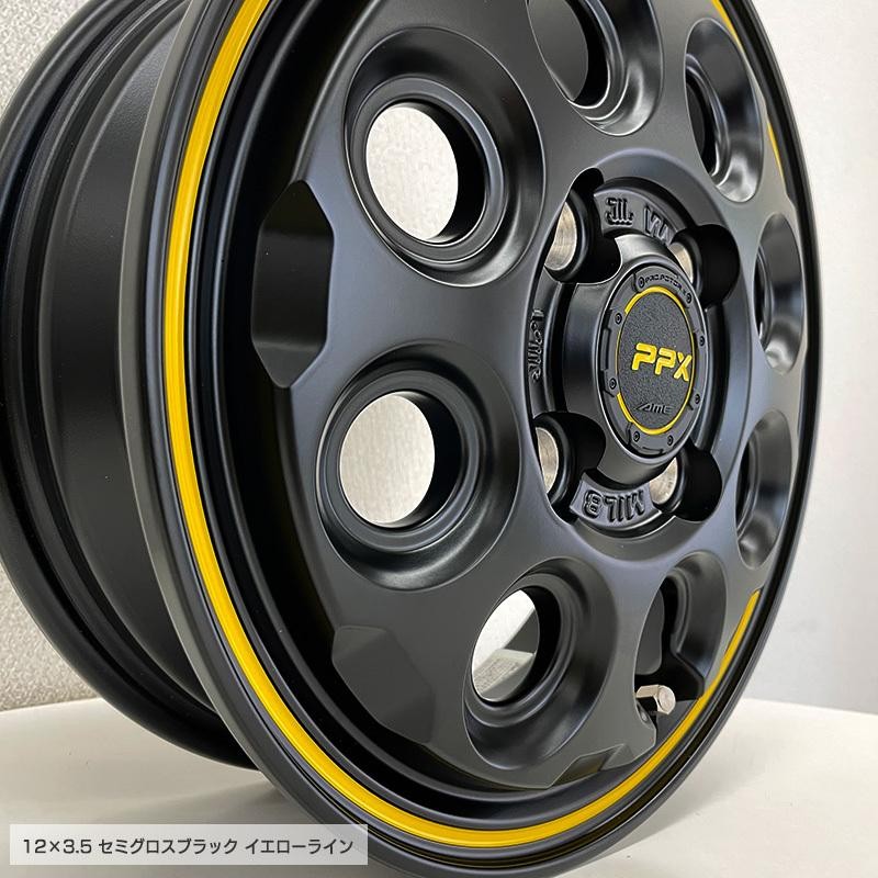 604V 145R12 6PR PPX MIL8 12×3.5 セミグロスブラック イエローライン 4本ホイールセット ブリヂストン RD-604  STEEL (145/80R12 80/78 互換) | LINEショッピング