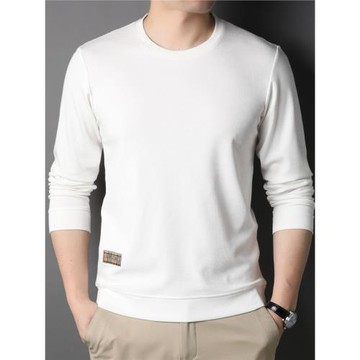 衛衣男2025春秋休閑男士圓領長袖t恤潮流男裝純色內搭體恤打底衫