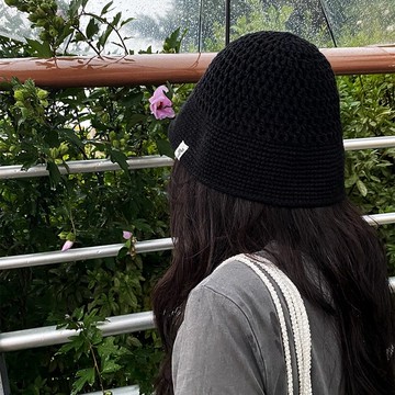 黑色夏季亞麻網眼漁夫帽