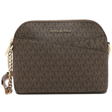 【Michael Kors】滿版LOGO貝殼造型PVC斜背包-咖啡色