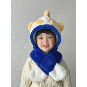 兒童帽子圍巾一體帽二件套冬季卡通超人保暖男女寶寶加絨加厚防風