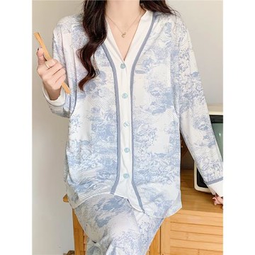 夏季月子服莫代爾薄款長袖夏季孕婦家居服產婦睡衣哺乳期套裝