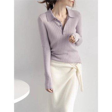 針織衫女裝2025早秋季Polo領優雅氣質時尚減齡羊絨內搭打底衫上衣