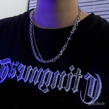 十字星拚接雙層項鏈男女輕奢小衆氣質高級感小衆設計秋冬毛衣項鏈 情侶款項鏈 T恤項鏈配飾 男士配飾 搭配T恤毛衣鏈