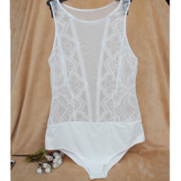 B歐美高品質透明蕾絲打底圓領高領塑身連體衣底檔有暗扣性感內衣