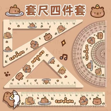 【臺灣-出貨】創意卡皮巴拉卡通尺子橘子亞克力高顔值學生可愛三角闆直尺套裝 直尺 文具尺子 三角尺 尺子 WIMJ