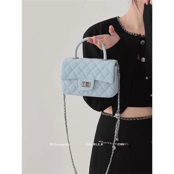 法國輕奢風高級感輕奢真皮手提包女2025新款小香風菱格鏈條斜挎包