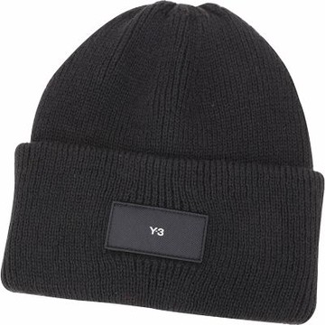 Y-3 字母補釘針織混紡反摺羊毛帽(黑色/中性款)