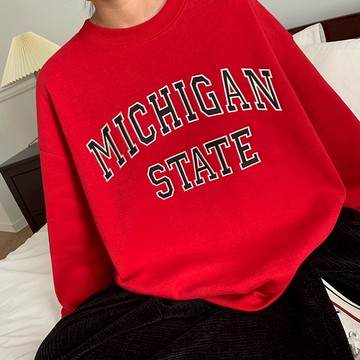 正韓MICHIGAN STATE 刺繡英文字母內刷毛大學T 4色 YUPPIE 現貨優惠商品