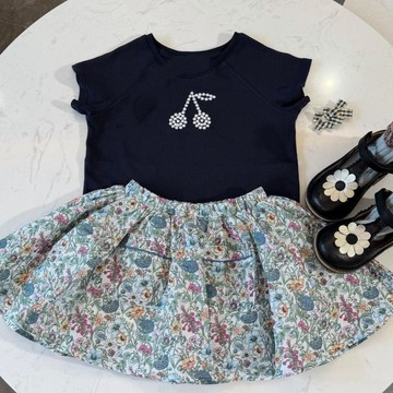Mimo⭐女童夏季套裝兒童衣服櫻桃t恤碎花半身裙