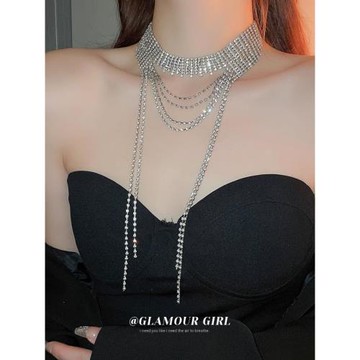 歐美夸張閃鉆流蘇項鏈小眾輕奢高級感氣質頸鏈個性冷淡風項飾