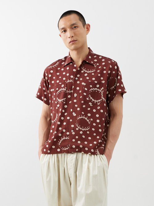 Bode - Fleur D'air Floral-print Short-sleeved Shirt - Mens - Brown Multi