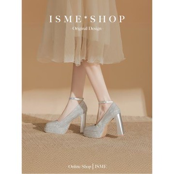 防水臺細閃絕美增高高跟鞋婚鞋不累腳不掉跟一字扣小個子雙層少女