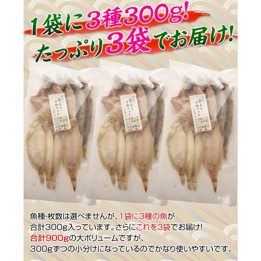 魚 干物 ひもの 訳あり 訳あり干物セット 3種×3袋 合計900g 300g×3袋 冷凍 冷凍同梱可能 送料無料