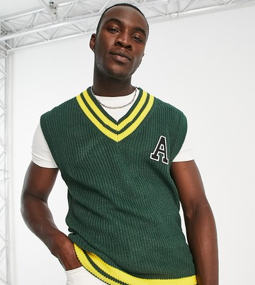 Another Influence Tall varsity knitted vest in green