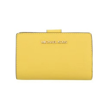 【Michael Kors】防刮皮革素面中夾-黃