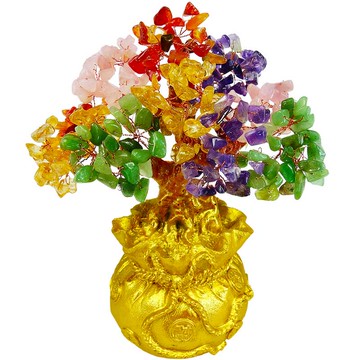 【吉祥開運坊】招財樹系列【招財 水晶招財樹 含聚寶袋中型 五種顏色可供擇】開光 淨化