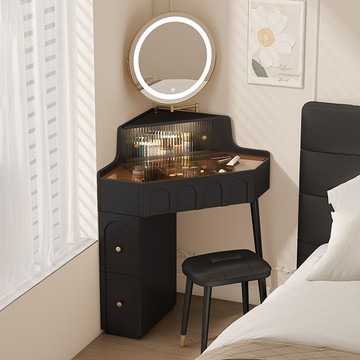 免運 化妝桌 實木梳妝臺 小戶型化妝桌  實木小戶型拐角梳妝臺臥室家用墻角化妝桌帶化妝鏡轉角床頭柜一體 可開發票 全館八折 工廠現貨直銷 新品特價 y9052