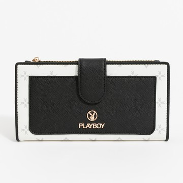 PLAYBOY-翻蓋長夾 黑白TWO系列 -米白色(552-5112-01-3)