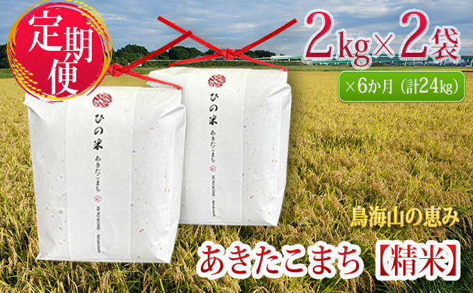 《定期便》4kg×6ヶ月 秋田県産 あきたこまち 精米 2kg×2袋 神宿る里の米「ひの米」（お米 小分け）