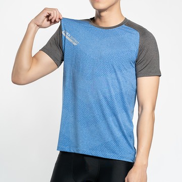 AREXSPORT城市路跑吸排輕薄雙色彈力速乾跑步運動上衣-河水藍【Ｍ-3L】短袖上衣 運動排汗衫