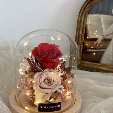 【Flora Flower】芙蘿拉迷你款永生花夜燈 -庭園玫瑰(環繞式Led燈款）