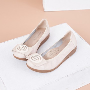 氣墊_圓釦壓紋拼接鬆緊帶娃娃鞋 淺粉