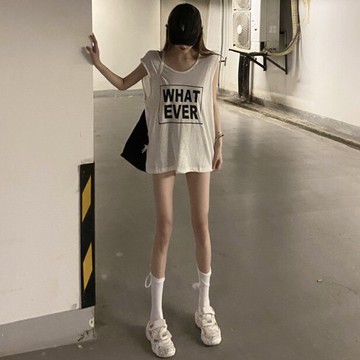 夏季新款港味寬松字母坎肩無袖T恤中長款休閑百打底上衣女裝