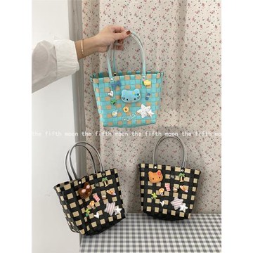 thefifthmoon可愛黑皮KT夏日裝飾手工編織籃手提籃拍照好看