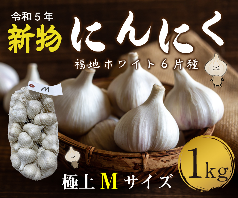 青森 にんにく1kg Mサイズ 約20玉 福地ホワイト6片 国産 ニンニク 新物