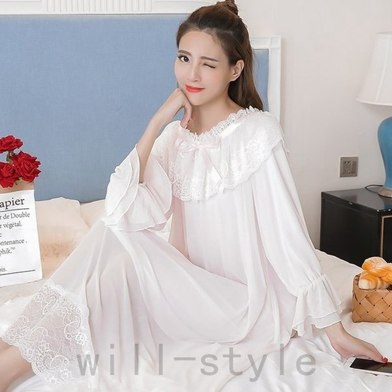 ネグリジェ前開き長袖パジャマワンピースレディースレースコットン秋向きロング産後マタニティsmlxlサイズ姫系部屋着 通販 Lineポイント最大0 5 Get Lineショッピング