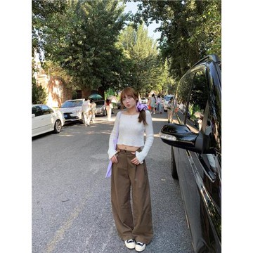 DouDou痘 小個子初秋休閑褲女直筒慵懶風寬松闊腿百搭垂感長褲子