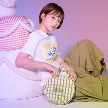 a la sha 阿財格子圓形手提包