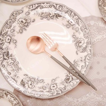 葡萄牙Cutipol GOA系列灰玫瑰金點心叉匙二件組