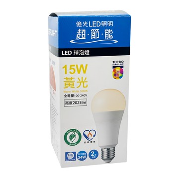 EVERLIGHT 億光 球泡燈 LED 15W 全電壓 E27 環保/節能標章  黃光  1個