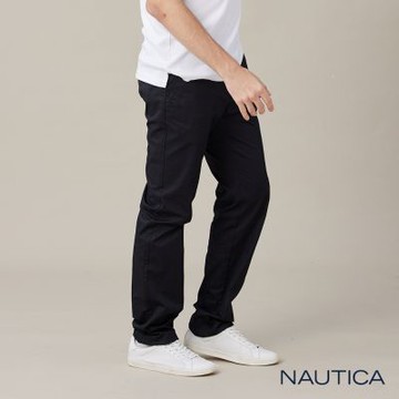 Nautica 男裝 素面百搭涼感船錨鈕扣休閒長褲-藍色