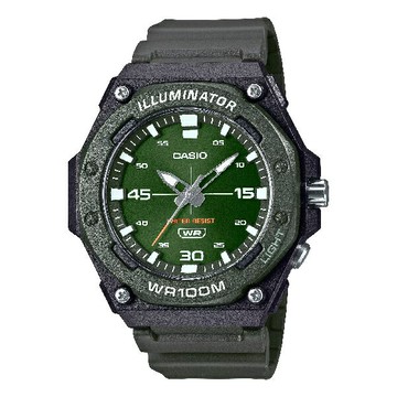CASIO 卡西歐 MW-620H-3AV 清楚易見條形時標潮流腕錶 綠面 48.1mm｜樂天領券現折★全館特惠中★指定刷卡回饋10%