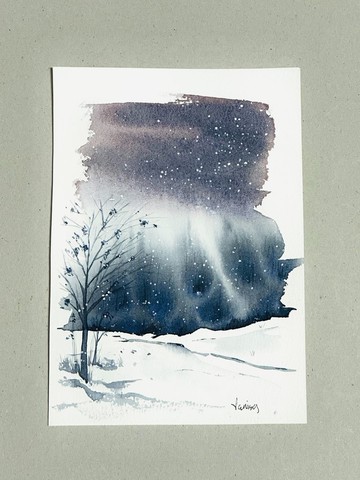 【藍紫山景】水彩畫/卡片/掛畫/風景畫/療癒畫/原創手繪