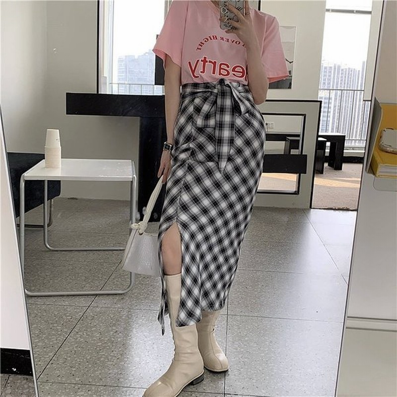 スリット ロング スカート チェック 韓国 リボン 可愛い ストリート アメカジ オルチャン 腰巻き シャツ巻き K Pop 原宿系 ボトムス 5sk 57 メール便ok 通販 Lineポイント最大0 5 Get Lineショッピング