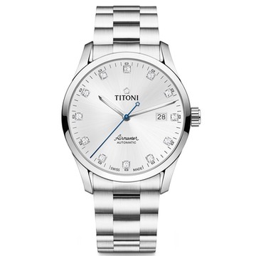TITONI 梅花錶 官方授權 空中霸王系列 銀色面鋼帶機械紳士腕錶-男錶(83743 S-581)39mm