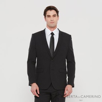 ROBERTA諾貝達 男裝 魅力剪裁 黑色條紋西裝外套(涼爽透氣)