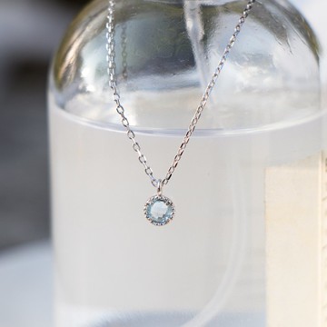 淺藍拓帕小圓片純銀鍊 天然水晶項鍊 春夏飾品