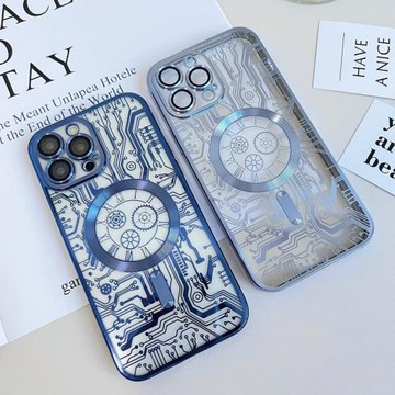 適用蘋果16promax手機殼magsafe磁吸magesafe專用magasafe朋克風megsafe線路圖megasafe套13macsafe14p15pl