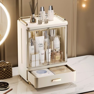 化妝品收納盒 桌面抽屜式收納盒 桌上收納盒 高級感加高大容量梳妝臺護膚品面膜置物架