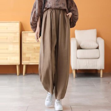 2023夏季新款文藝薄款休閑哈倫褲女褲寬松燈籠褲直筒褲百搭九分褲