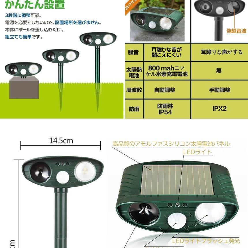 遠方にアニマール LED強力フラッシュ 超音波 猫よけ 動物撃退器 害獣