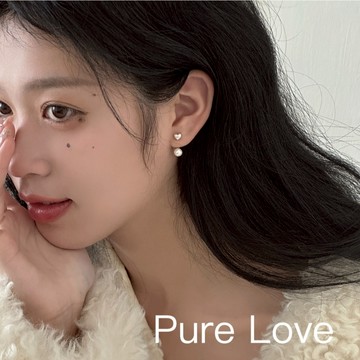Pure Love樂芙 /正韓 銀飾【S925純銀】E0839簡約純銀耳針字母愛心珍珠兩戴式耳環 /銀