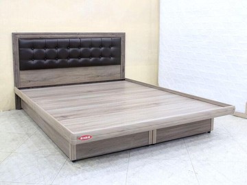 歐風別館東急五尺雙人灰橡色皮面床頭片+掀床基隆至台中免運費
